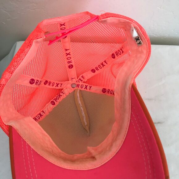 Roxy Trucker Baseball Cap Hat Foam Spell Out Mesh Snap Back Orange White Adult - Picture 7 of 7